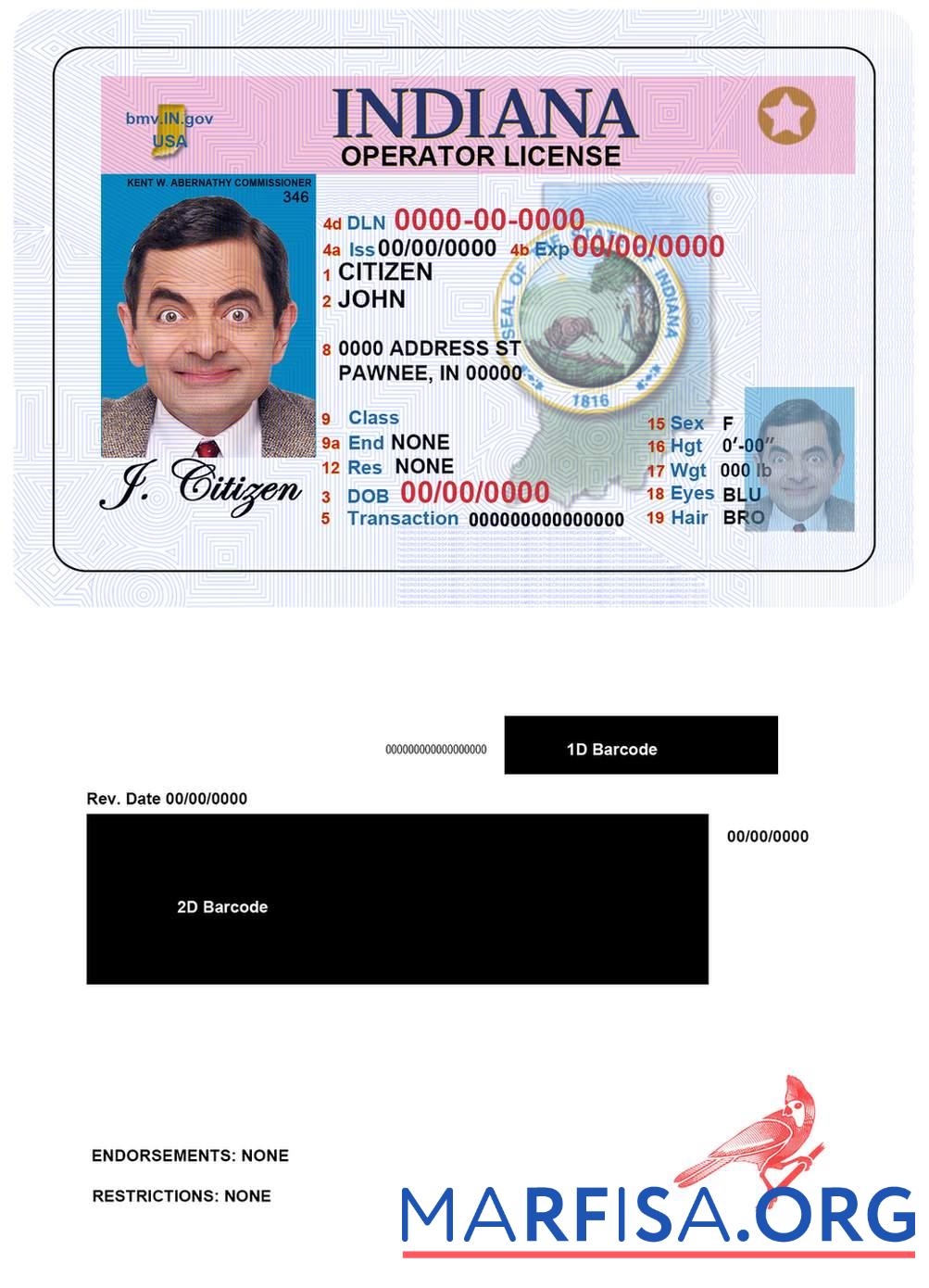 Blank USA Indiana DL template